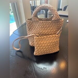 Elegant Vegan Tan Woven Tote Bag Mini